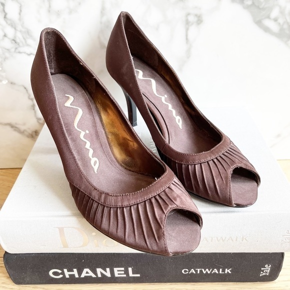 Nina Brown Satin Pumps - Picture 2 of 5